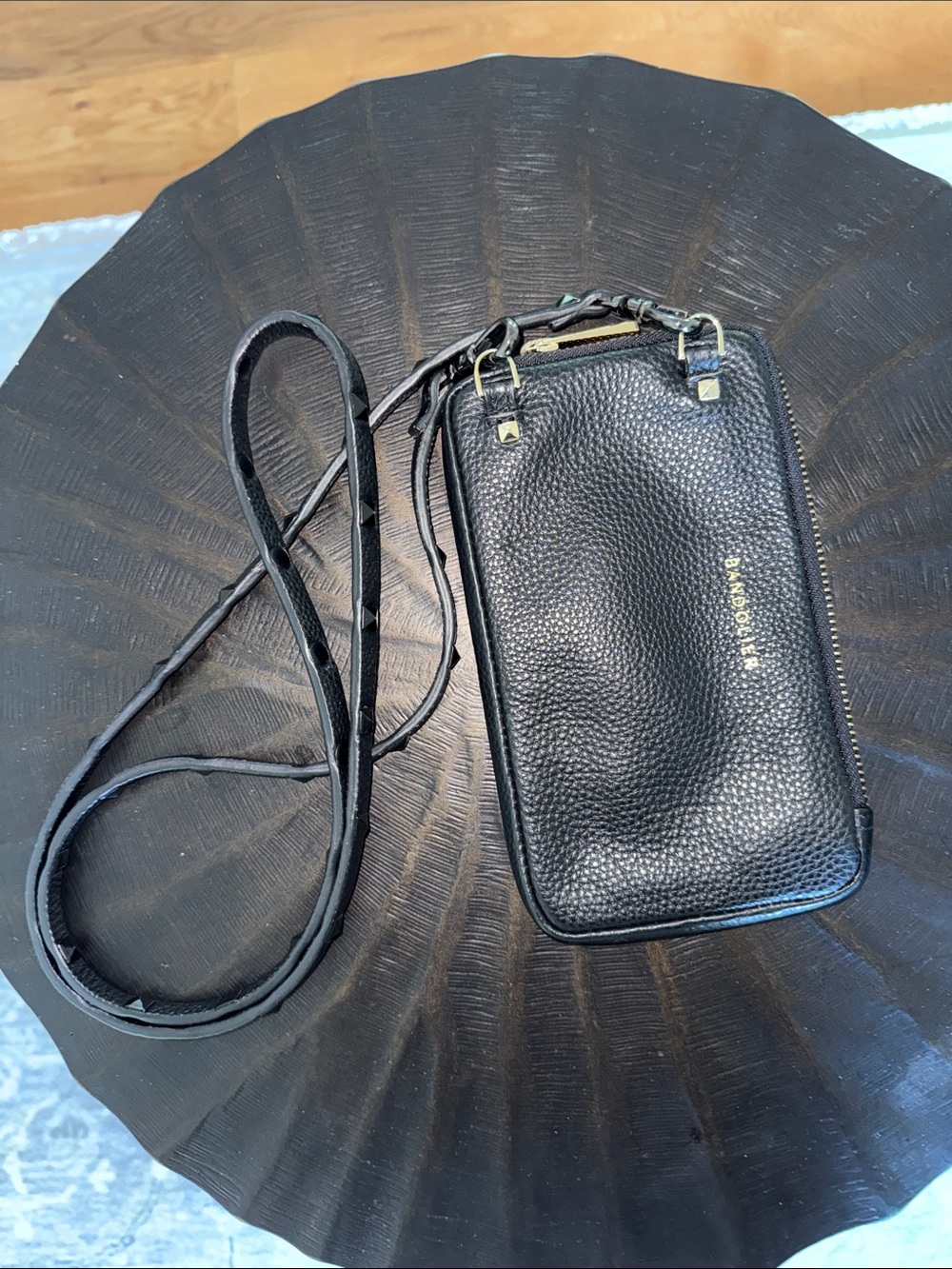 BANDOLIER Expanded Zip pouch Crossbody with pyramid studded strap